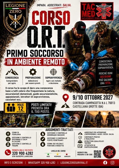 Locandina: Corso O.R.T. · Primo soccorso in ambiente remoto