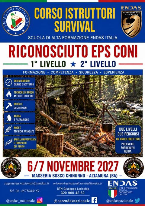 Locandina: Corso ufficiale Istruttori Survival · 1° e 2° livello